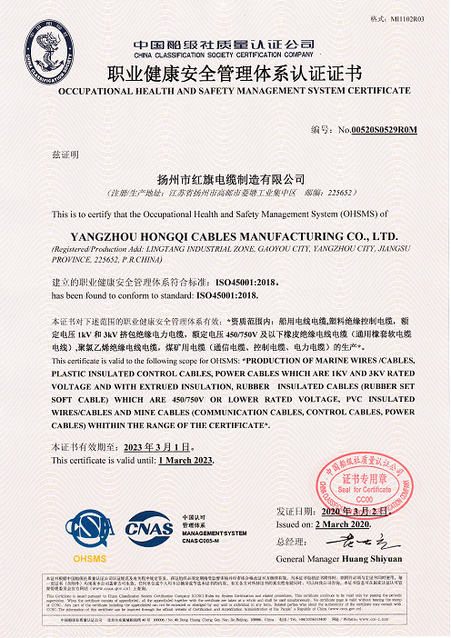 ISO45001职业健康安全管理体系证书